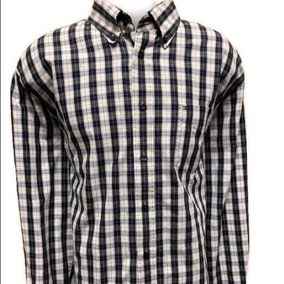 Tommy Hilfiger Women's Plaid Pointed Collar Button Down Top Blue Size 3X
